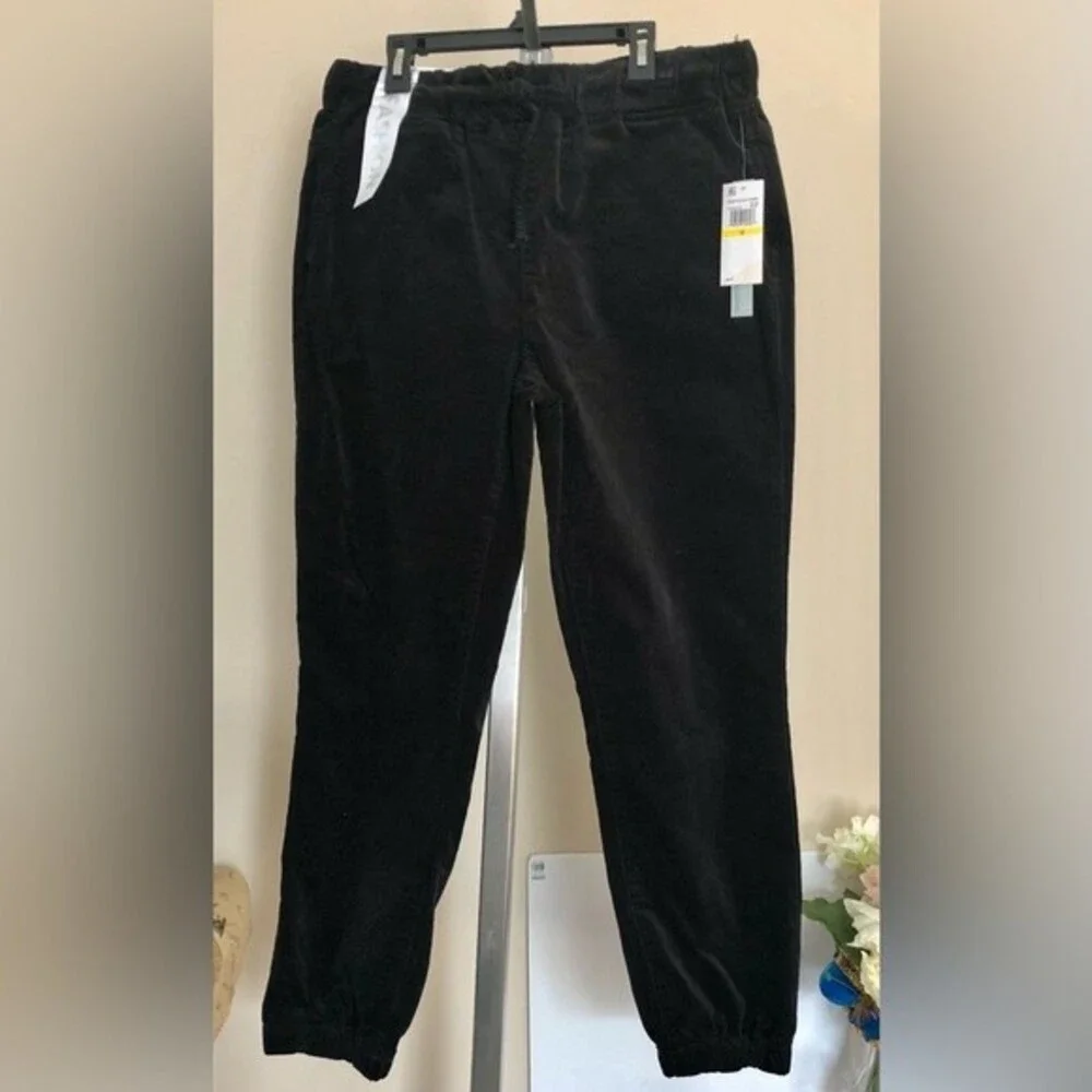 TINSELTOWN, JUNIOR'S VELVET BLACK DRAWSTRING JOGGER PANTS SIZE M HIGH RISE
